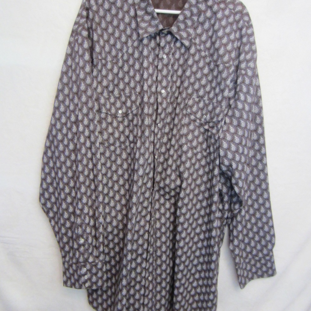 Roper Men's Western Long Sleeve Brown Paisley 5XLT Pearl Button Shirt